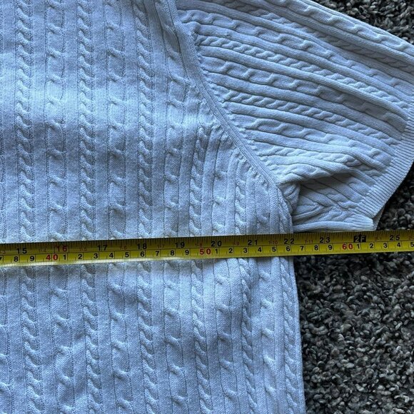 White Pendleton Cable Knit Blouse, Women's Medium Cotton Knit Top - Picture 5 of 7